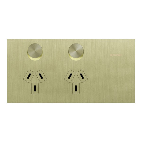 Clipsal Solis T Horizontal Double Powerpoint Living Brass