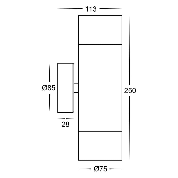 Havit Maxi Tivah TRI Colour Fixed Up & Down Wall Pillar Light Dimensions