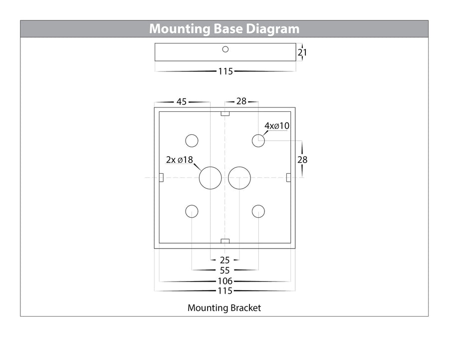 Havit Divad Square TRI Colour LED Bollard Light 600mm Mounting Base Diagram