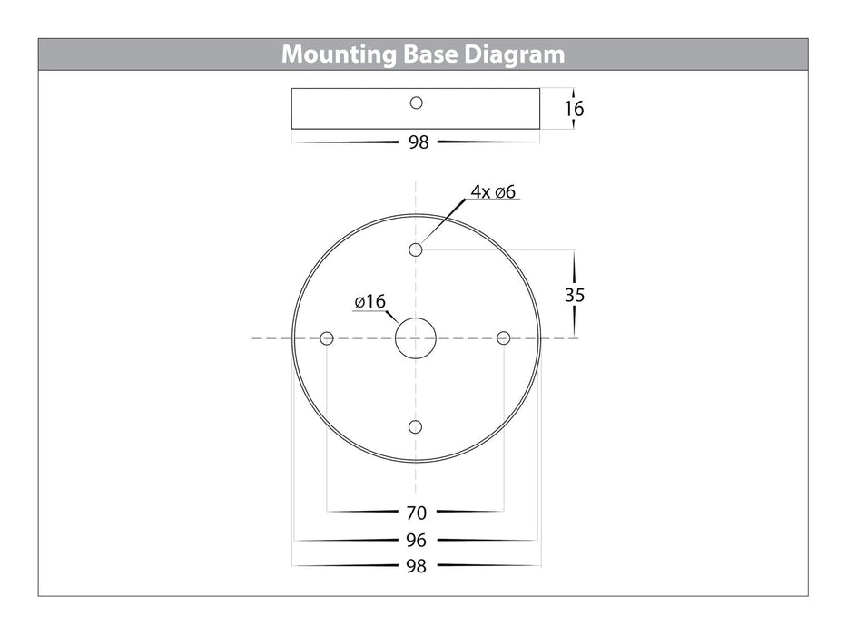 Havit Mini TRI Colour LED Bollard Light 190mm Mounting Base Diagram