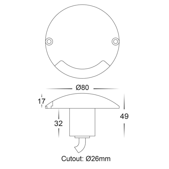 Havit Dome Aluminium TRI Colour LED One Way Deck Light Dimensions