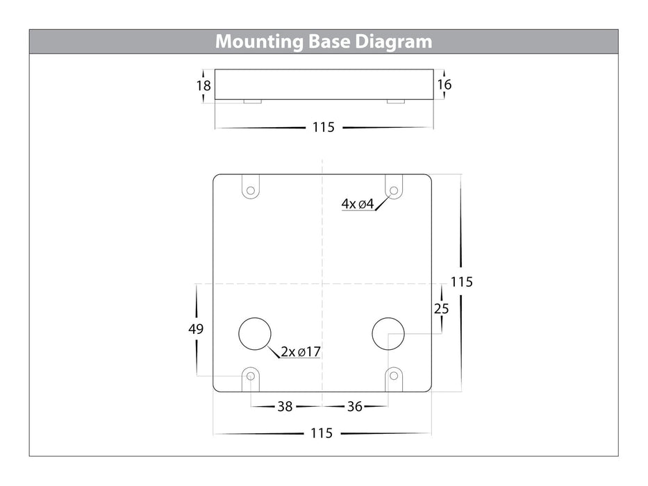 Seefore Square Step Light Mounting Base Diagram