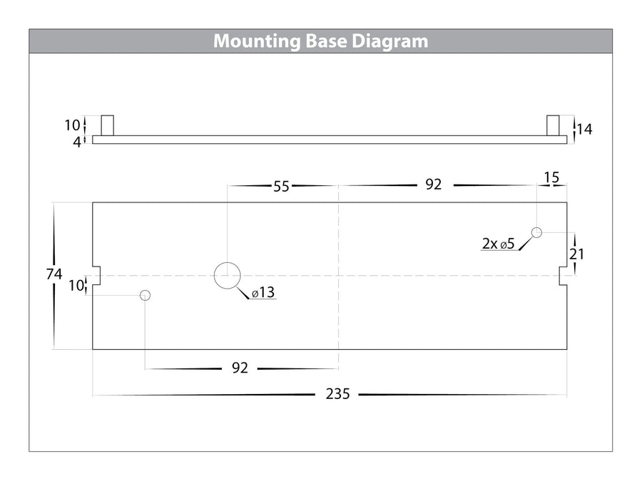 Taso TRI Colour LED Step Light 240mm Mounting Base Diagram