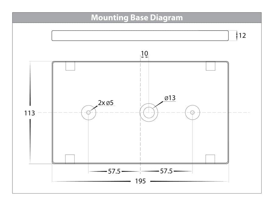 Shim TRI Colour LED Step Light 203mm Mounting Base Diagram