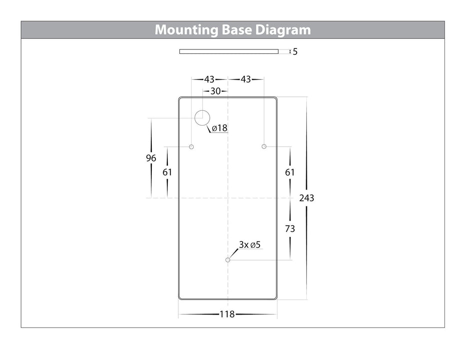 Taper Wedge TRI Colour LED Wall Light | Step Light 250mm Mounting Base Diagram