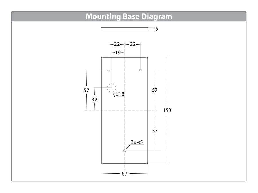 Taper Wedge TRI Colour LED Wall Light | Step Light 160mm Mounting Base Diagram