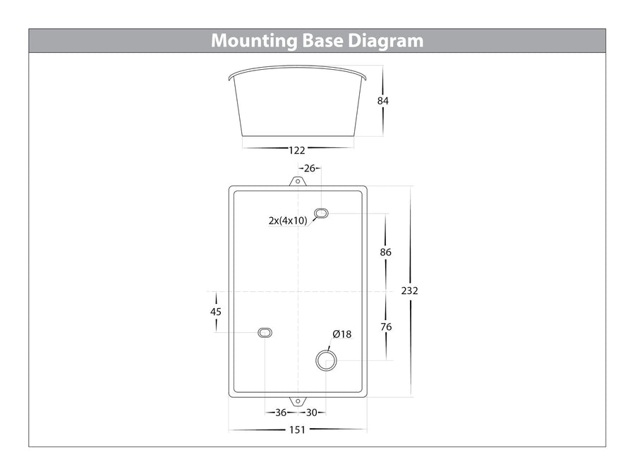 Mask TRI Colour LED Wall Light Mounting Base Diagram