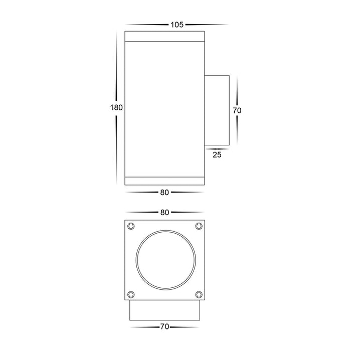 Quadru TRI Colour LED Up & Down Wall Light Dimensions