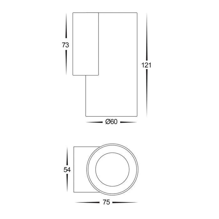 Aries TRI Colour LED Fixed Down Wall Light Dimensions