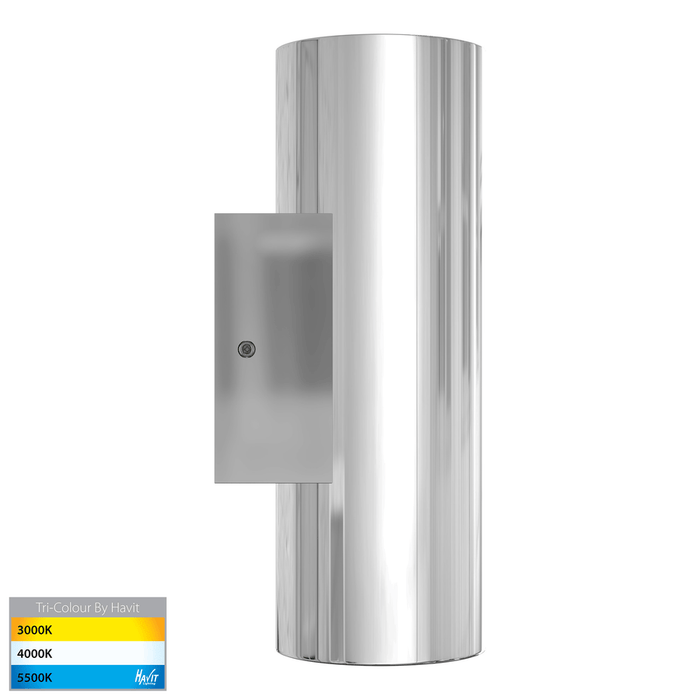 Aries TRI Colour LED Up & Down Wall Light Polished Stainless Steel