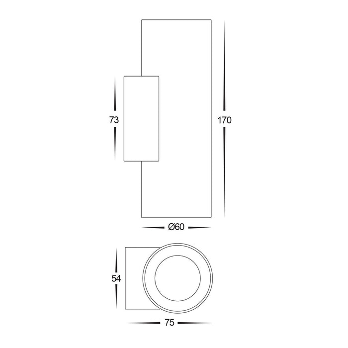 Aries Aluminium 5 Colour LED Up & Down Wall Light Dimensions