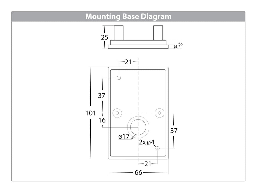 Accord TRI Colour LED Single Adjustable Square Wall Light Mounting Base Diagram