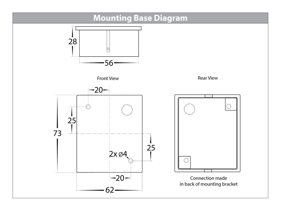 Accord TRI Colour LED Square Fixed Down Wall Light Mounting Base Diagram