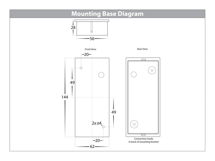 Accord TRI Colour LED Square Up & Down Wall Light Mounting Base Diagram