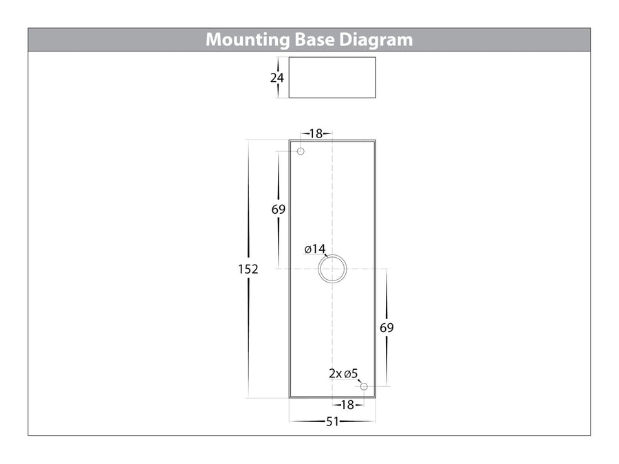 Veldi TRI Colour LED Square Up & Down Wall Light Stainless Steel Mounting Base Diagram