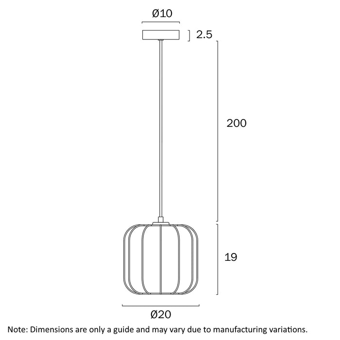 Telbix Jonsel 20cm Pendant Light Dimensions