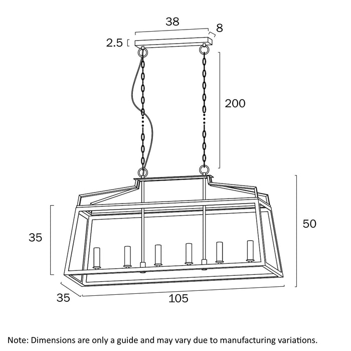 Telbix Monteal 6 Light Pendant Dimensions