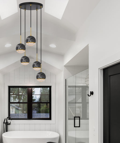 Telbix Oneta 5 Light Pendant Black Lifestyle Image