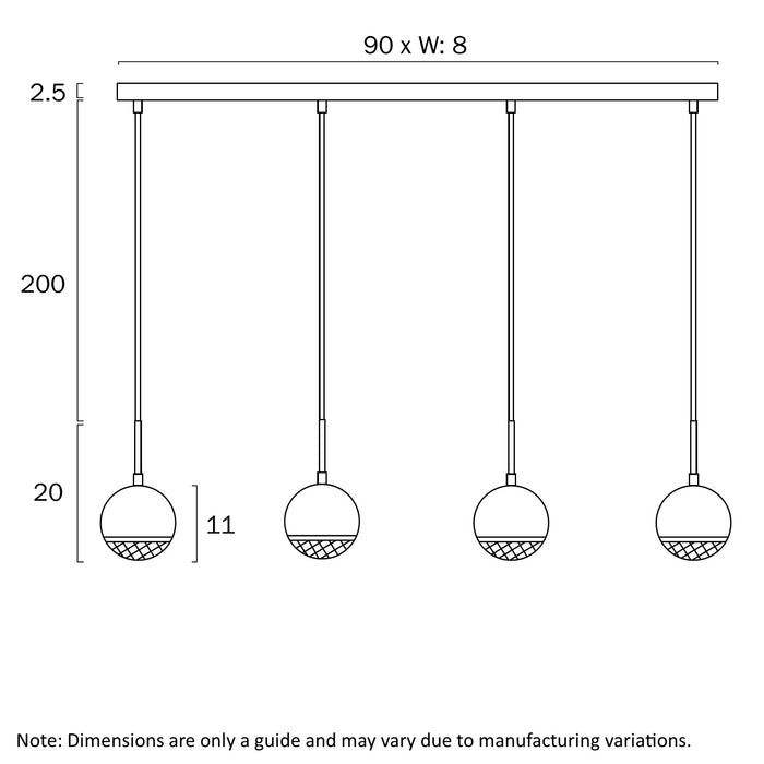 Telbix Oneta 4 Light Pendant Dimensions