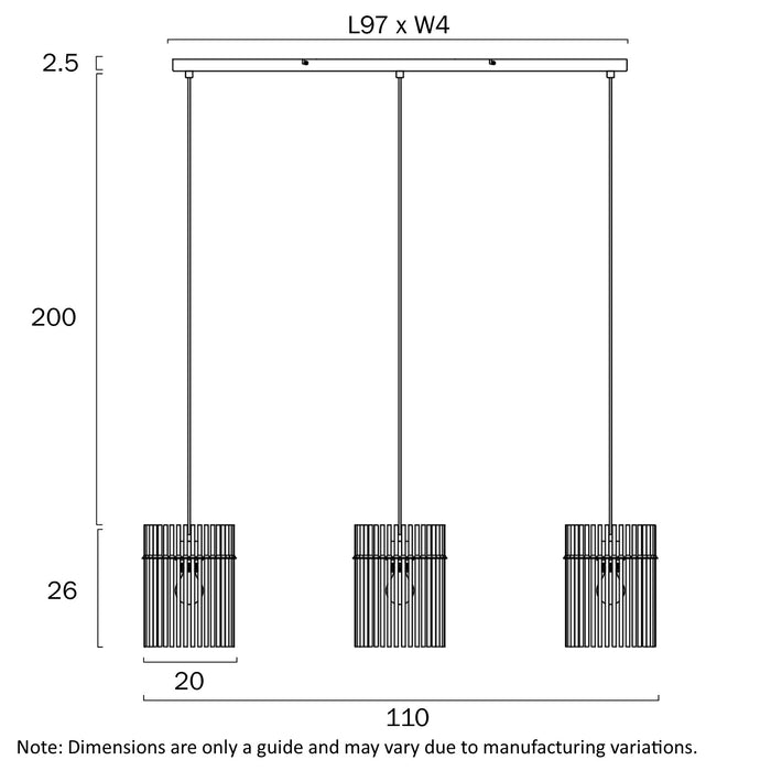 Telbix Quilo 3 Light Pendant Dimensions