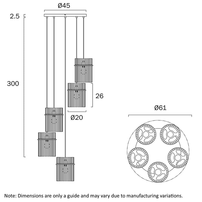 Telbix Quilo 5 Light Pendant Dimensions