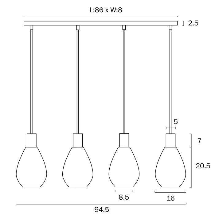 Telbix Tresor 4 Light Pendant Dimensions