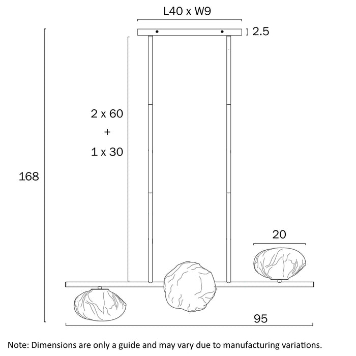 Telbix Zecca 3 Light Horizontal Pendant Dimensions