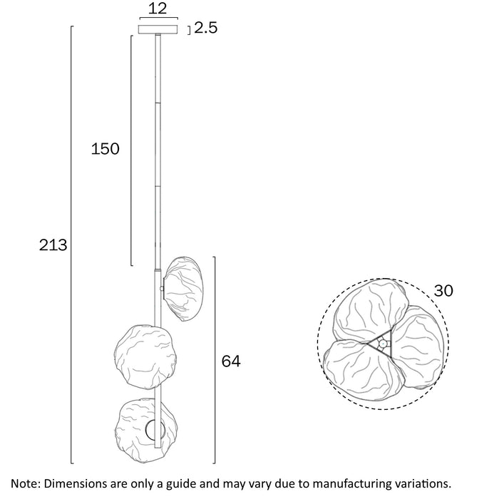 Telbix Zecca 3 Light Vertical Pendant Dimensions