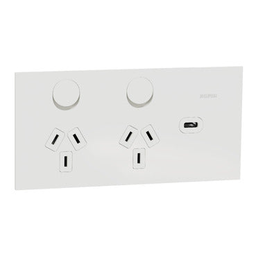 clipsal solis t horizontal double powerpoint with usbc white ceramic  1025USBC WC