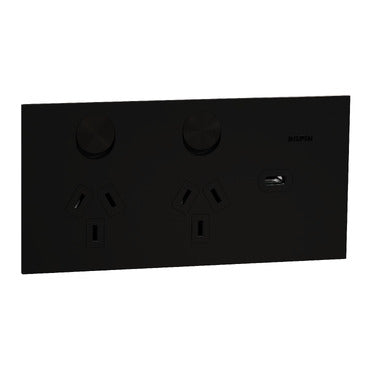 clipsal solis t horizontal double powerpoint with usbc ebony aluminium  1025USBC EA